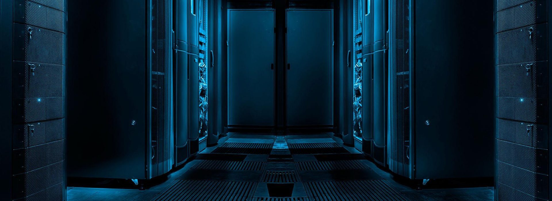 Data center corridor with server racks